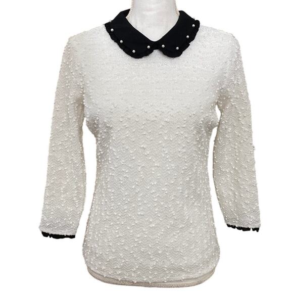 Beaded Pearl Sequin Blouse XS Modest Classic Peter Pan Collar Holiday Romantic - Picture 13 of 14